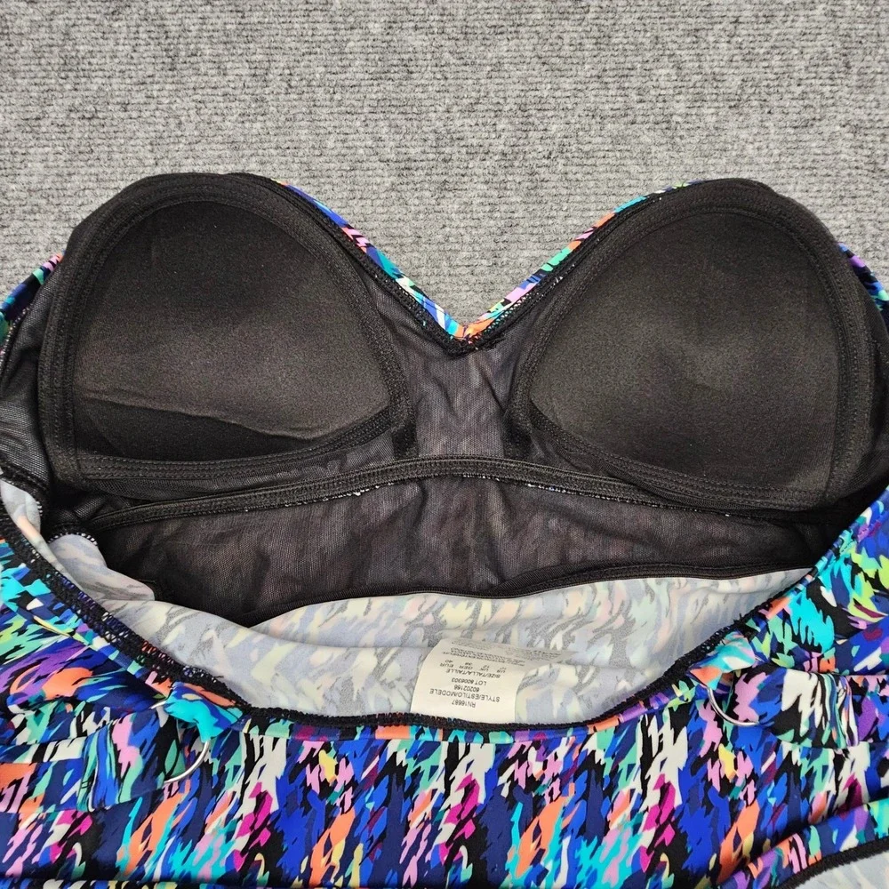 Swim Solutions Women One Piece Triple‎ Tier Fauxkini Tummy Control Navy Multi 10 - Picture 6 of 10
